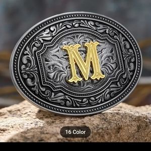 New silver initial letter M belt buckle.  ALL LETTERS AVAILABLE